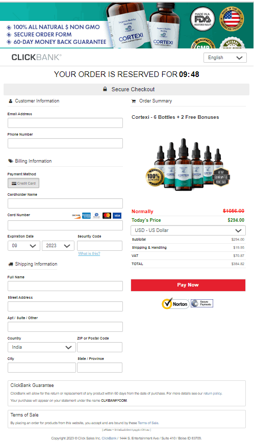 Cortexi Checkout Page